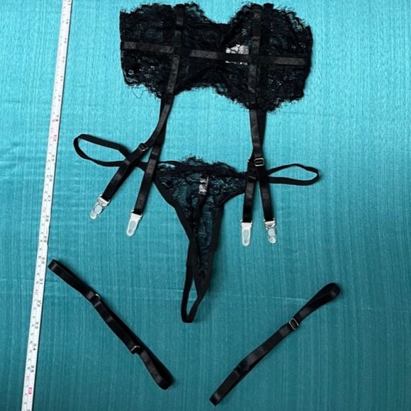 * NEW * Sexy Lingerie Bra Thong Set Lace Garter Belt Conjuntos Slutty Costume - Picture 2 of 16